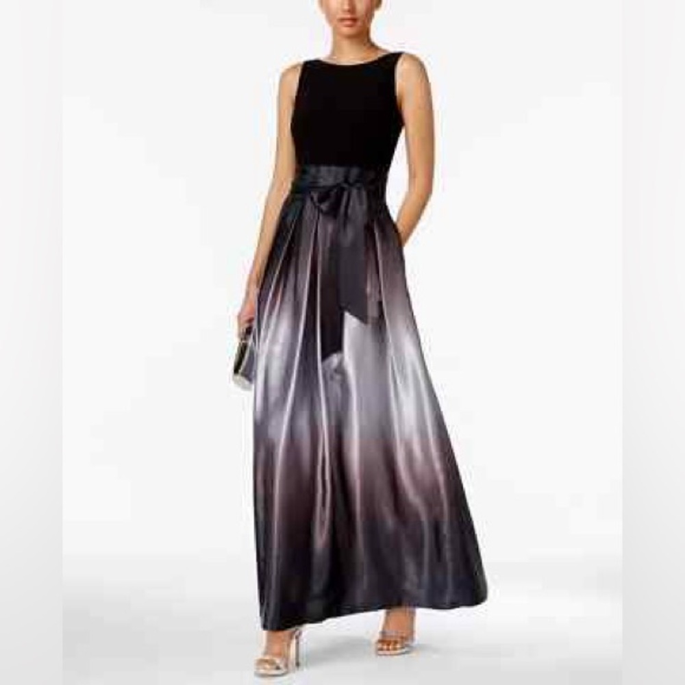 SLNY Ombré Satin Bow Sash Gown   
Elegant Ombre Evening Gown Pockets!